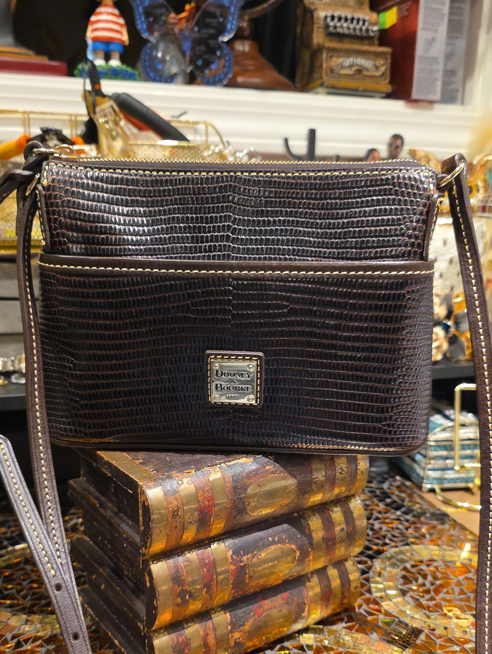 Dooney & Bourke Brown Lizard-Embossed Messenger Bag